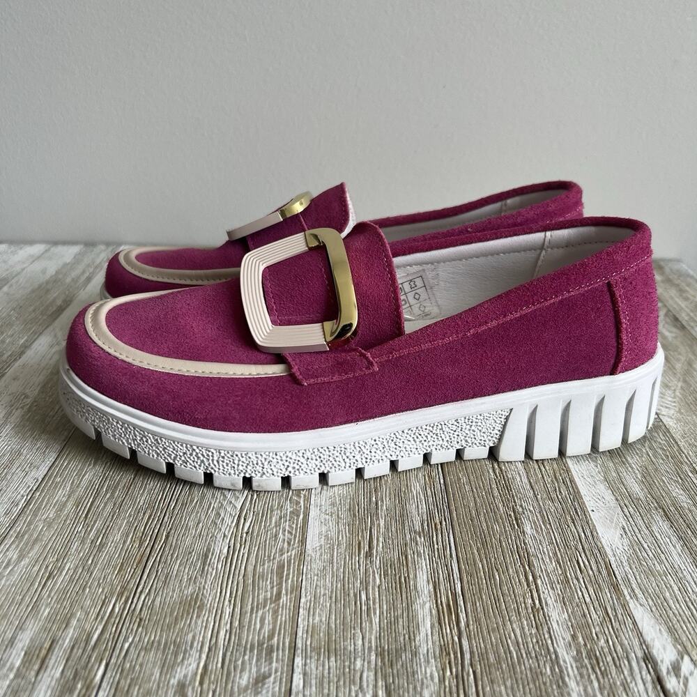 Bernie Mev Comfort Shoes Agatha Pink Suede Buckle Loafer EU 37